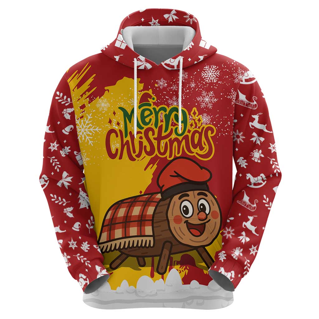 Spain Christmas Zip Hoodie with Tio de Nadal Log Snowflakes Spanish Flag and Holiday Wreath - Wonder Print Shop