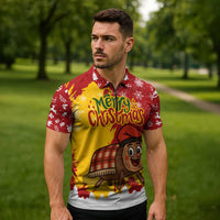Spain Christmas Zipper Polo Shirt with Tio de Nadal Log Snowflakes Spanish Flag and Holiday Wreath - Wonder Print Shop