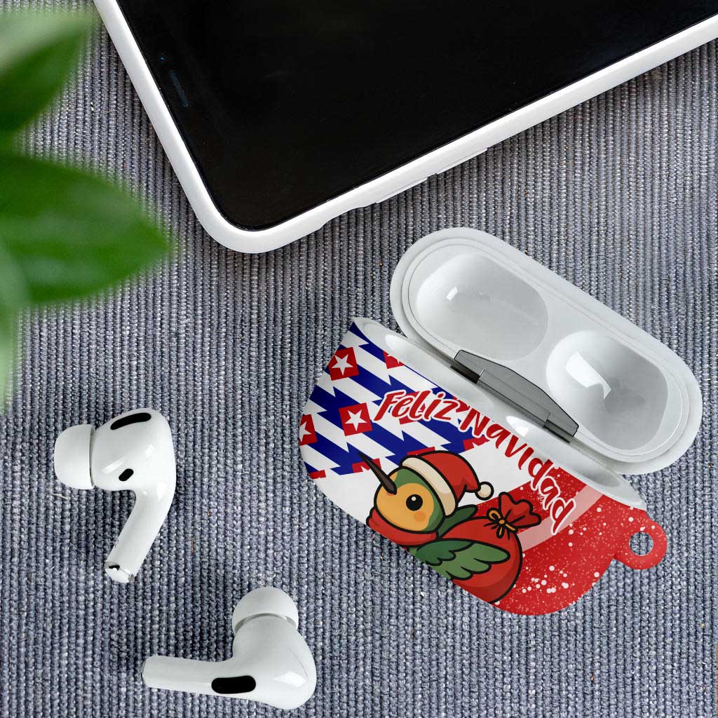 Cuba Christmas AirPods Case with Santa Hummingbird Cuban Flag Feliz Navidad and Snowflake - Wonder Print Shop