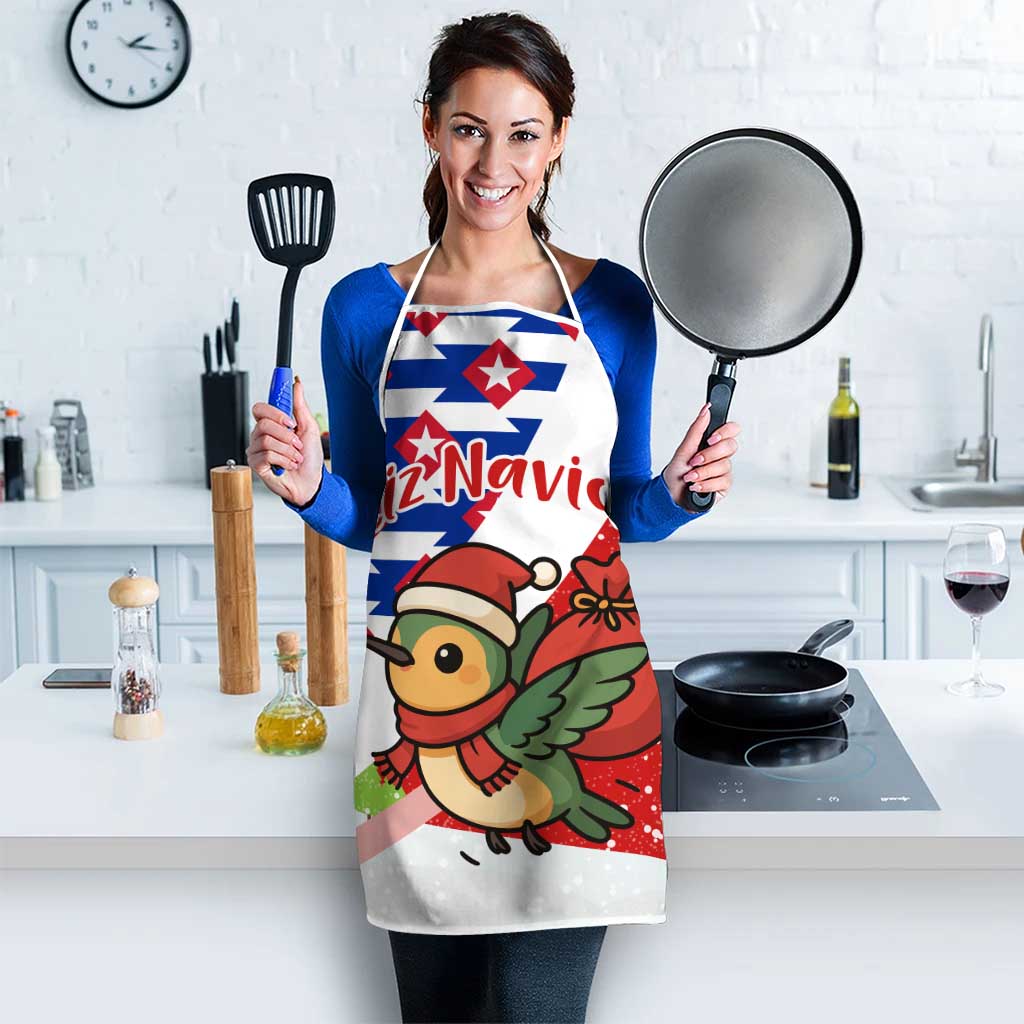 Cuba Christmas Apron with Santa Hummingbird Cuban Flag Feliz Navidad and Snowflake - Wonder Print Shop