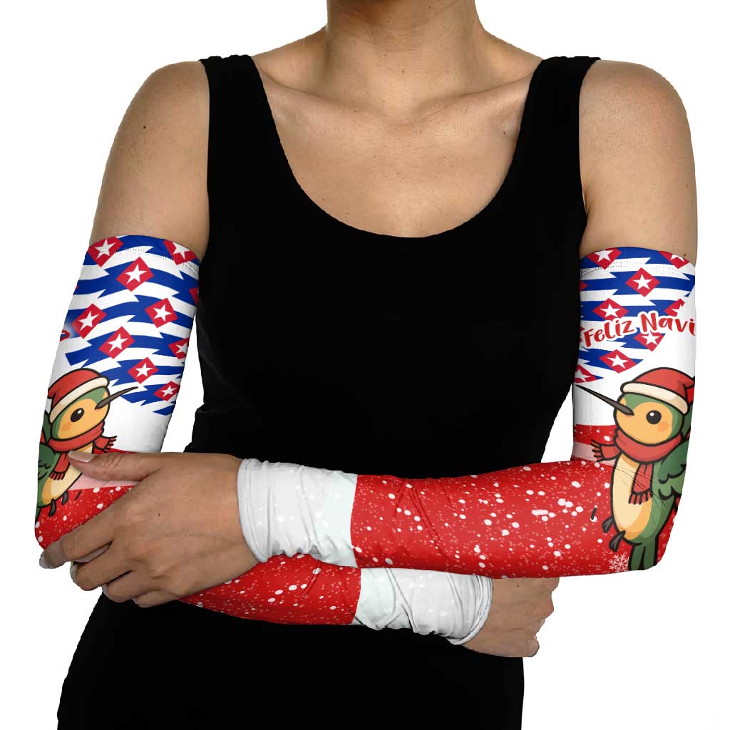 Cuba Christmas Arm Sleeves with Santa Hummingbird Cuban Flag Feliz Navidad and Snowflake - Wonder Print Shop