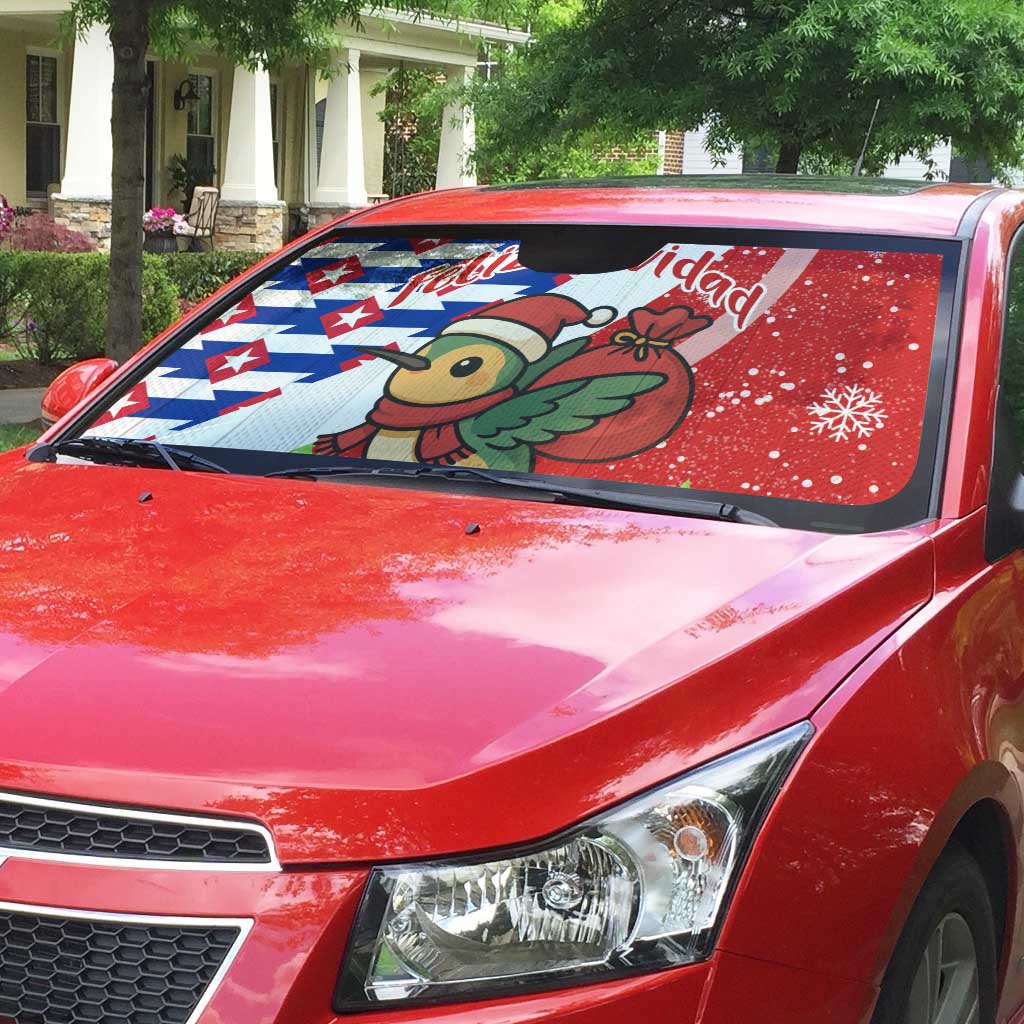 Cuba Christmas Auto Sun Shade with Santa Hummingbird Cuban Flag Feliz Navidad and Snowflake - Wonder Print Shop