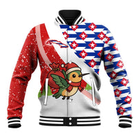 Cuba Christmas Baseball Jacket with Santa Hummingbird Cuban Flag Feliz Navidad and Snowflake - Wonder Print Shop