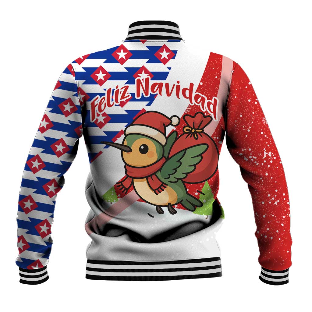 Cuba Christmas Baseball Jacket with Santa Hummingbird Cuban Flag Feliz Navidad and Snowflake - Wonder Print Shop