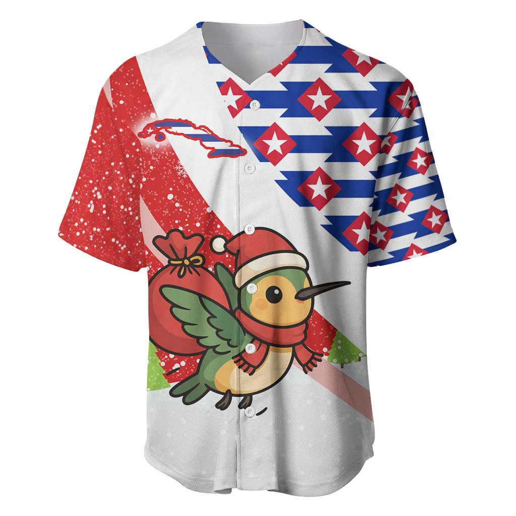 Cuba Christmas Baseball Jersey with Santa Hummingbird Cuban Flag Feliz Navidad and Snowflake - Wonder Print Shop