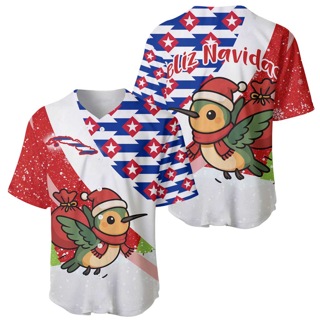 Cuba Christmas Baseball Jersey with Santa Hummingbird Cuban Flag Feliz Navidad and Snowflake - Wonder Print Shop