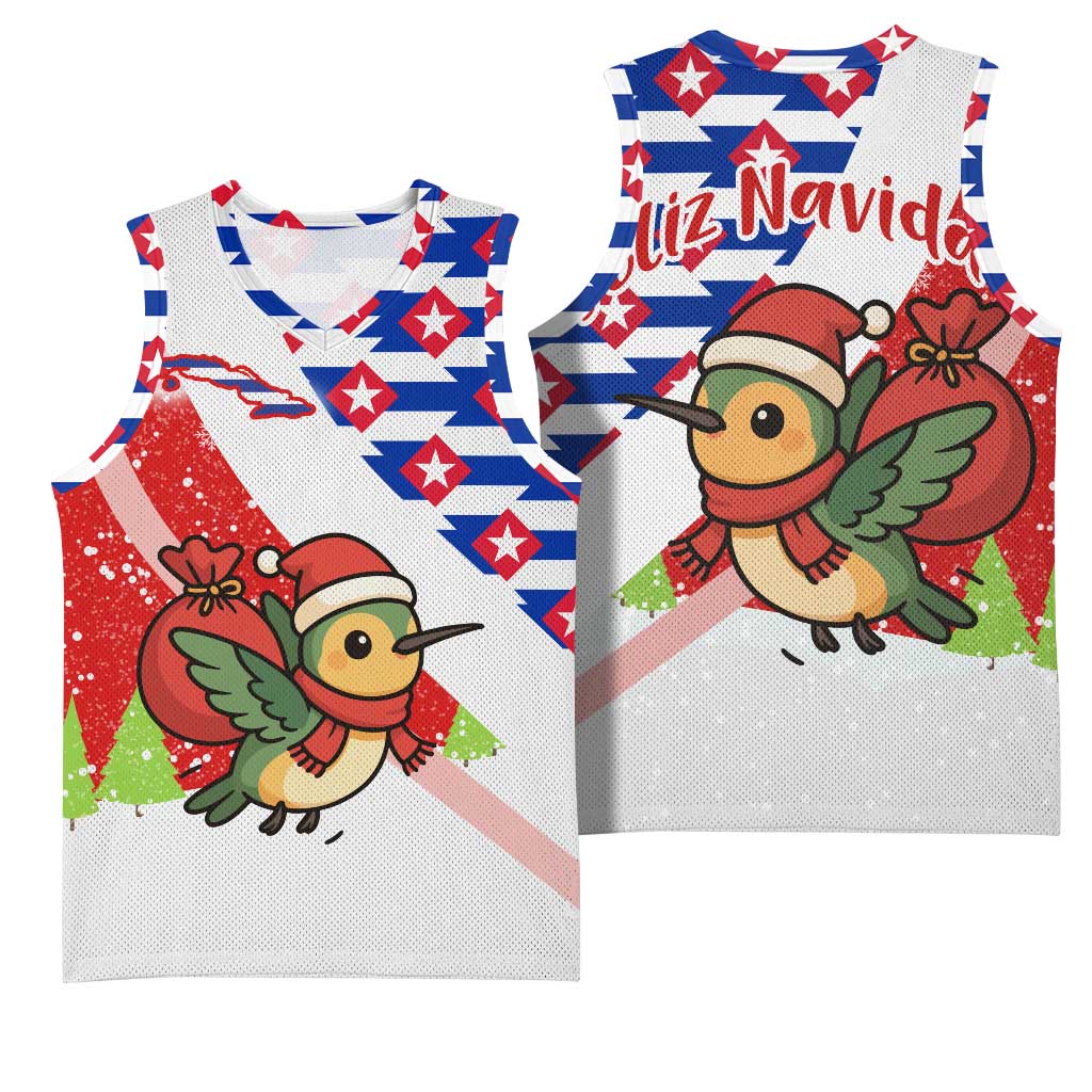 Cuba Christmas Basketball Jersey with Santa Hummingbird Cuban Flag Feliz Navidad and Snowflake - Wonder Print Shop