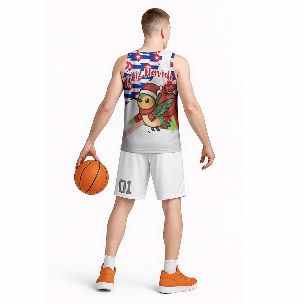 Cuba Christmas Basketball Jersey with Santa Hummingbird Cuban Flag Feliz Navidad and Snowflake - Wonder Print Shop
