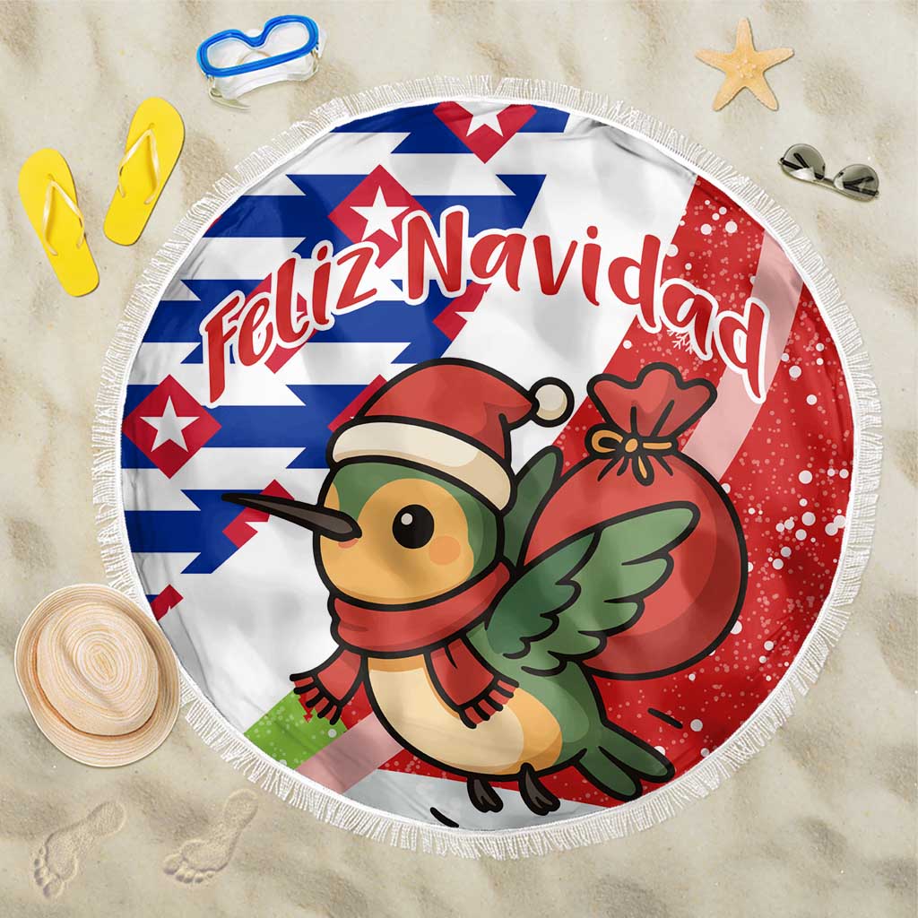 Cuba Christmas Beach Blanket with Santa Hummingbird Cuban Flag Feliz Navidad and Snowflake - Wonder Print Shop