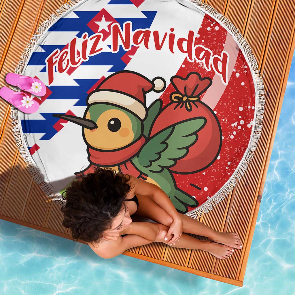 Cuba Christmas Beach Blanket with Santa Hummingbird Cuban Flag Feliz Navidad and Snowflake - Wonder Print Shop