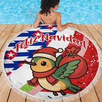 Cuba Christmas Beach Blanket with Santa Hummingbird Cuban Flag Feliz Navidad and Snowflake - Wonder Print Shop