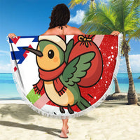 Cuba Christmas Beach Blanket with Santa Hummingbird Cuban Flag Feliz Navidad and Snowflake - Wonder Print Shop