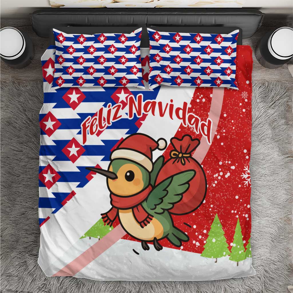 Cuba Christmas Bedding Set with Santa Hummingbird Cuban Flag Feliz Navidad and Snowflake - Wonder Print Shop