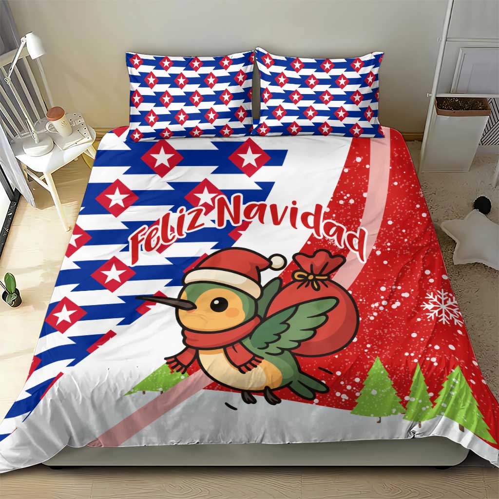Cuba Christmas Bedding Set with Santa Hummingbird Cuban Flag Feliz Navidad and Snowflake - Wonder Print Shop