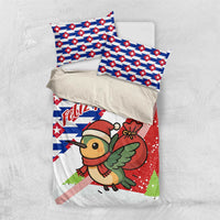 Cuba Christmas Bedding Set with Santa Hummingbird Cuban Flag Feliz Navidad and Snowflake - Wonder Print Shop