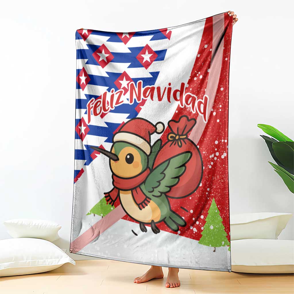 Cuba Christmas Blanket with Santa Hummingbird Cuban Flag Feliz Navidad and Snowflake - Wonder Print Shop