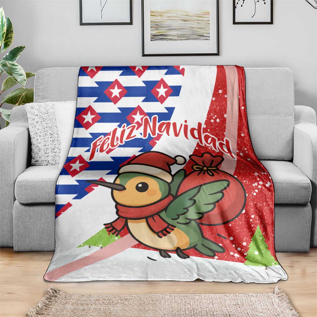 Cuba Christmas Blanket with Santa Hummingbird Cuban Flag Feliz Navidad and Snowflake - Wonder Print Shop