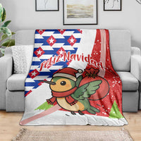 Cuba Christmas Blanket with Santa Hummingbird Cuban Flag Feliz Navidad and Snowflake - Wonder Print Shop