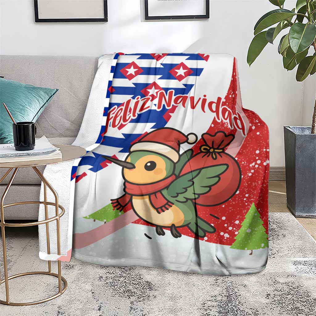 Cuba Christmas Blanket with Santa Hummingbird Cuban Flag Feliz Navidad and Snowflake - Wonder Print Shop
