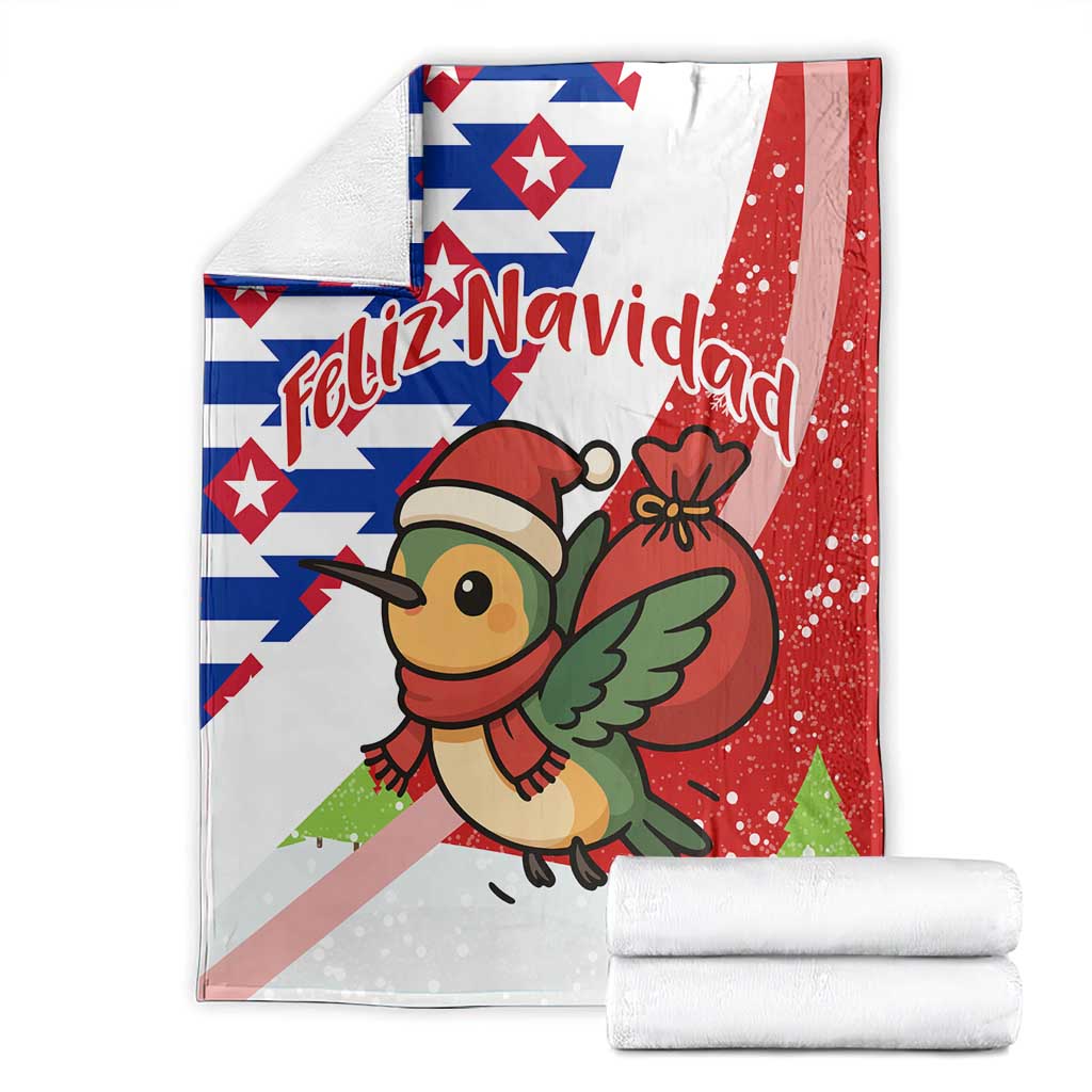 Cuba Christmas Blanket with Santa Hummingbird Cuban Flag Feliz Navidad and Snowflake - Wonder Print Shop