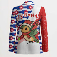 Cuba Christmas Blazer with Santa Hummingbird Cuban Flag Feliz Navidad and Snowflake - Wonder Print Shop