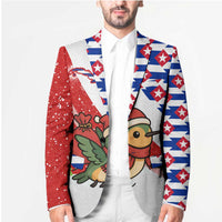 Cuba Christmas Blazer with Santa Hummingbird Cuban Flag Feliz Navidad and Snowflake - Wonder Print Shop