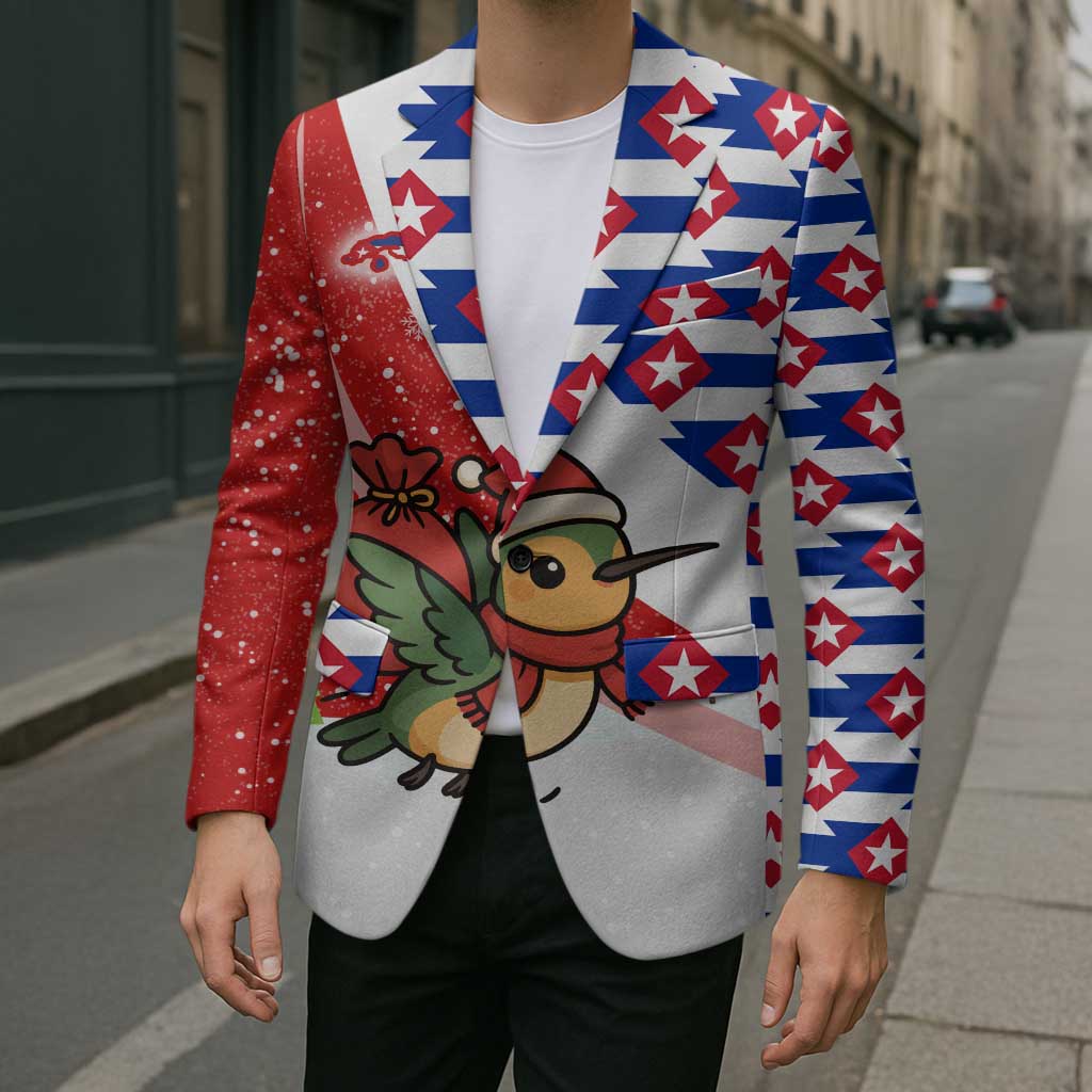 Cuba Christmas Blazer with Santa Hummingbird Cuban Flag Feliz Navidad and Snowflake - Wonder Print Shop