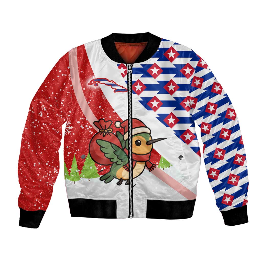Cuba Christmas Bomber Jacket with Santa Hummingbird Cuban Flag Feliz Navidad and Snowflake - Wonder Print Shop