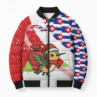Cuba Christmas Bomber Puffer Jacket with Santa Hummingbird Cuban Flag Feliz Navidad and Snowflake - Wonder Print Shop