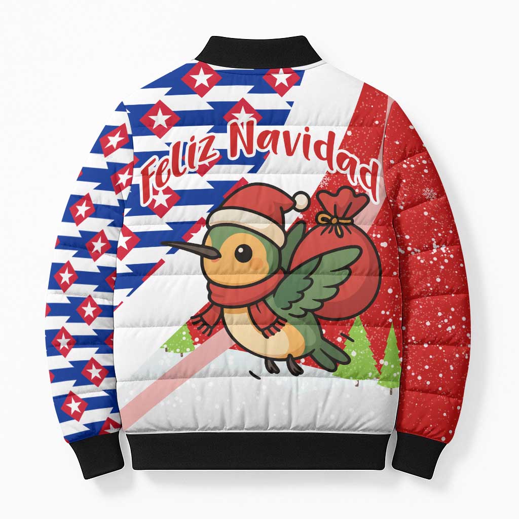 Cuba Christmas Bomber Puffer Jacket with Santa Hummingbird Cuban Flag Feliz Navidad and Snowflake - Wonder Print Shop