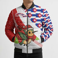 Cuba Christmas Bomber Puffer Jacket with Santa Hummingbird Cuban Flag Feliz Navidad and Snowflake - Wonder Print Shop