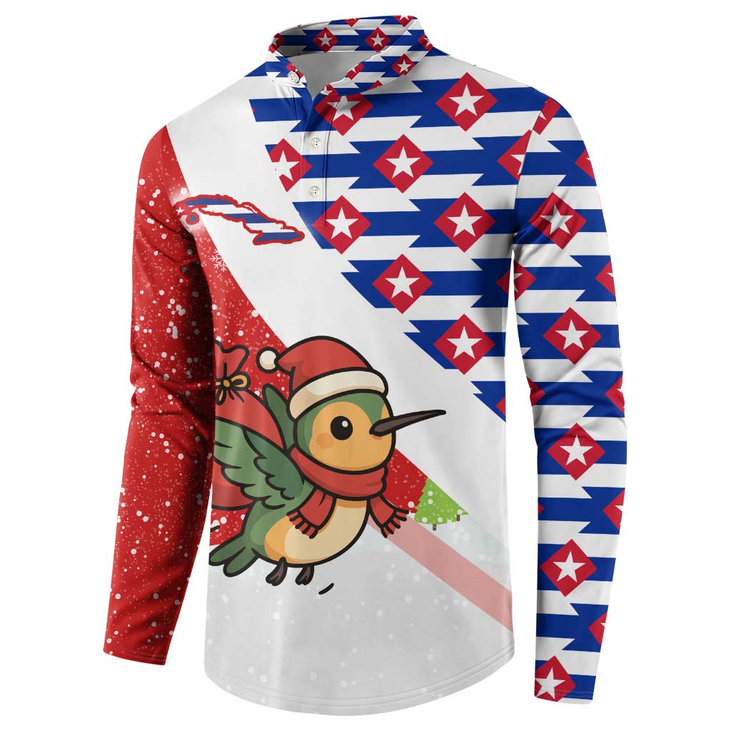 Cuba Christmas Button Sweatshirt with Santa Hummingbird Cuban Flag Feliz Navidad and Snowflake - Wonder Print Shop