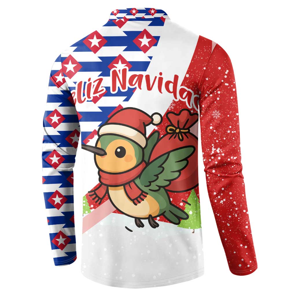 Cuba Christmas Button Sweatshirt with Santa Hummingbird Cuban Flag Feliz Navidad and Snowflake - Wonder Print Shop