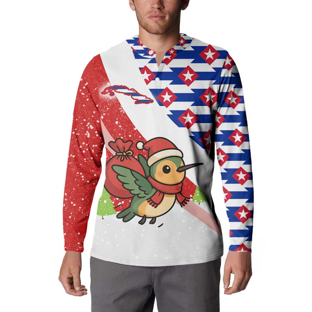 Cuba Christmas Button Sweatshirt with Santa Hummingbird Cuban Flag Feliz Navidad and Snowflake - Wonder Print Shop