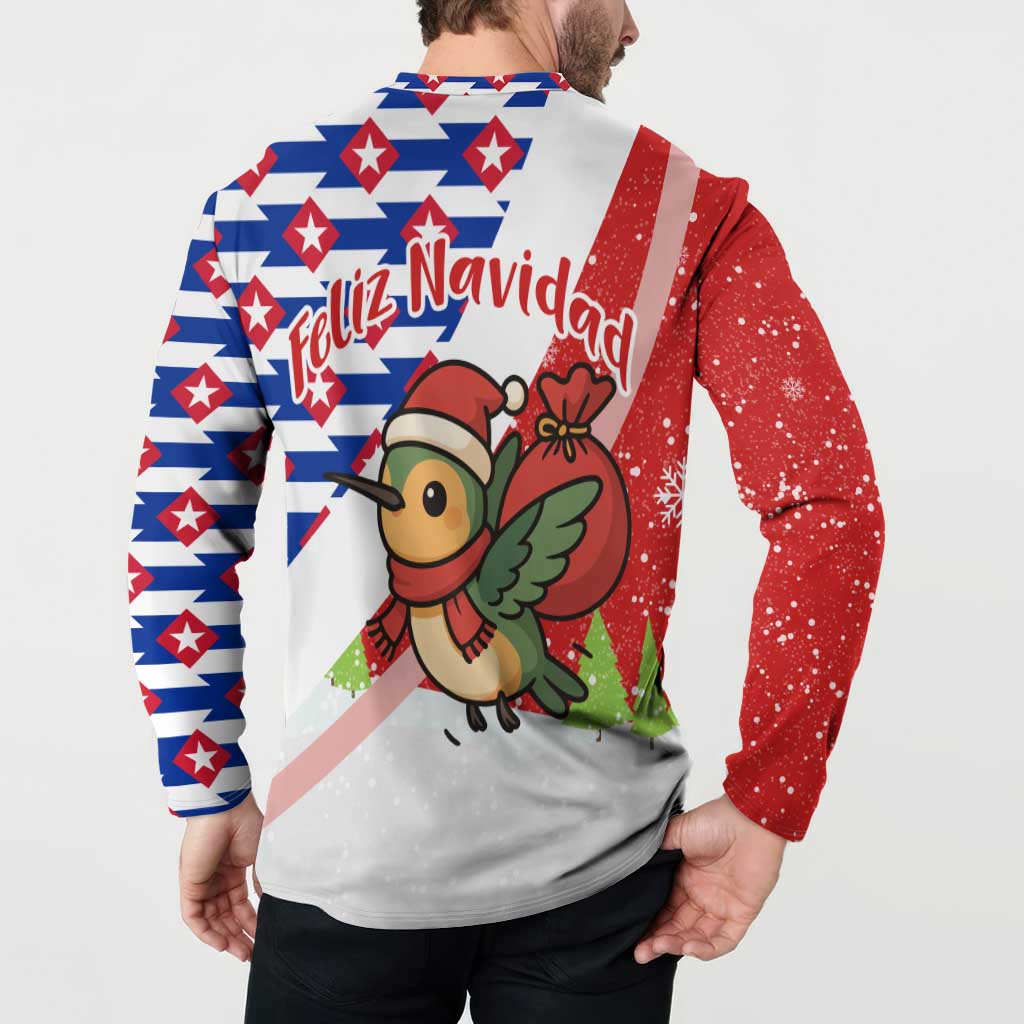 Cuba Christmas Button Sweatshirt with Santa Hummingbird Cuban Flag Feliz Navidad and Snowflake - Wonder Print Shop