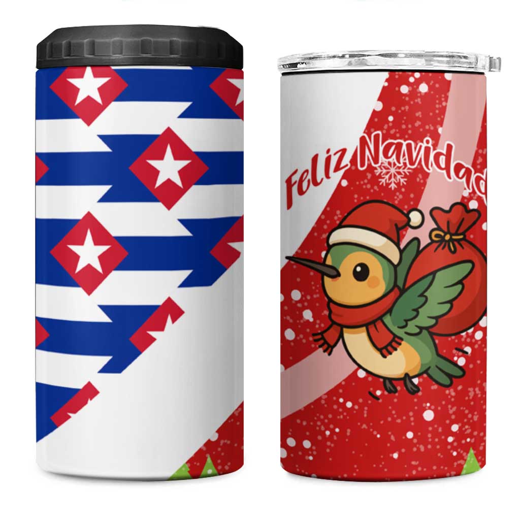 Cuba Christmas 4 in 1 Can Cooler Tumbler with Santa Hummingbird Cuban Flag Feliz Navidad and Snowflake - Wonder Print Shop