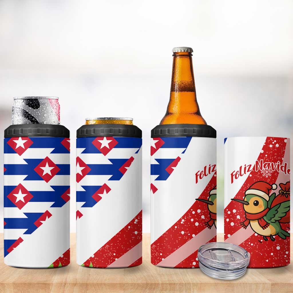 Cuba Christmas 4 in 1 Can Cooler Tumbler with Santa Hummingbird Cuban Flag Feliz Navidad and Snowflake - Wonder Print Shop