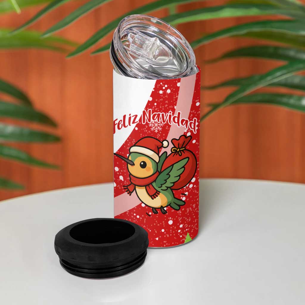 Cuba Christmas 4 in 1 Can Cooler Tumbler with Santa Hummingbird Cuban Flag Feliz Navidad and Snowflake - Wonder Print Shop