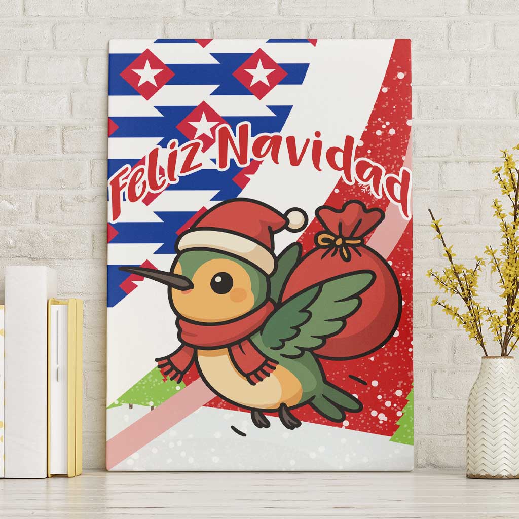 Cuba Christmas Canvas Wall Art with Santa Hummingbird Cuban Flag Feliz Navidad and Snowflake - Wonder Print Shop