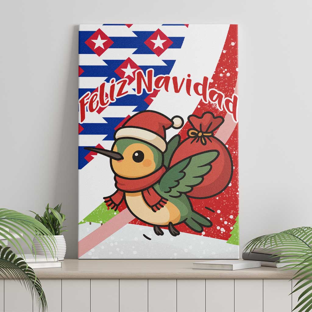Cuba Christmas Canvas Wall Art with Santa Hummingbird Cuban Flag Feliz Navidad and Snowflake - Wonder Print Shop