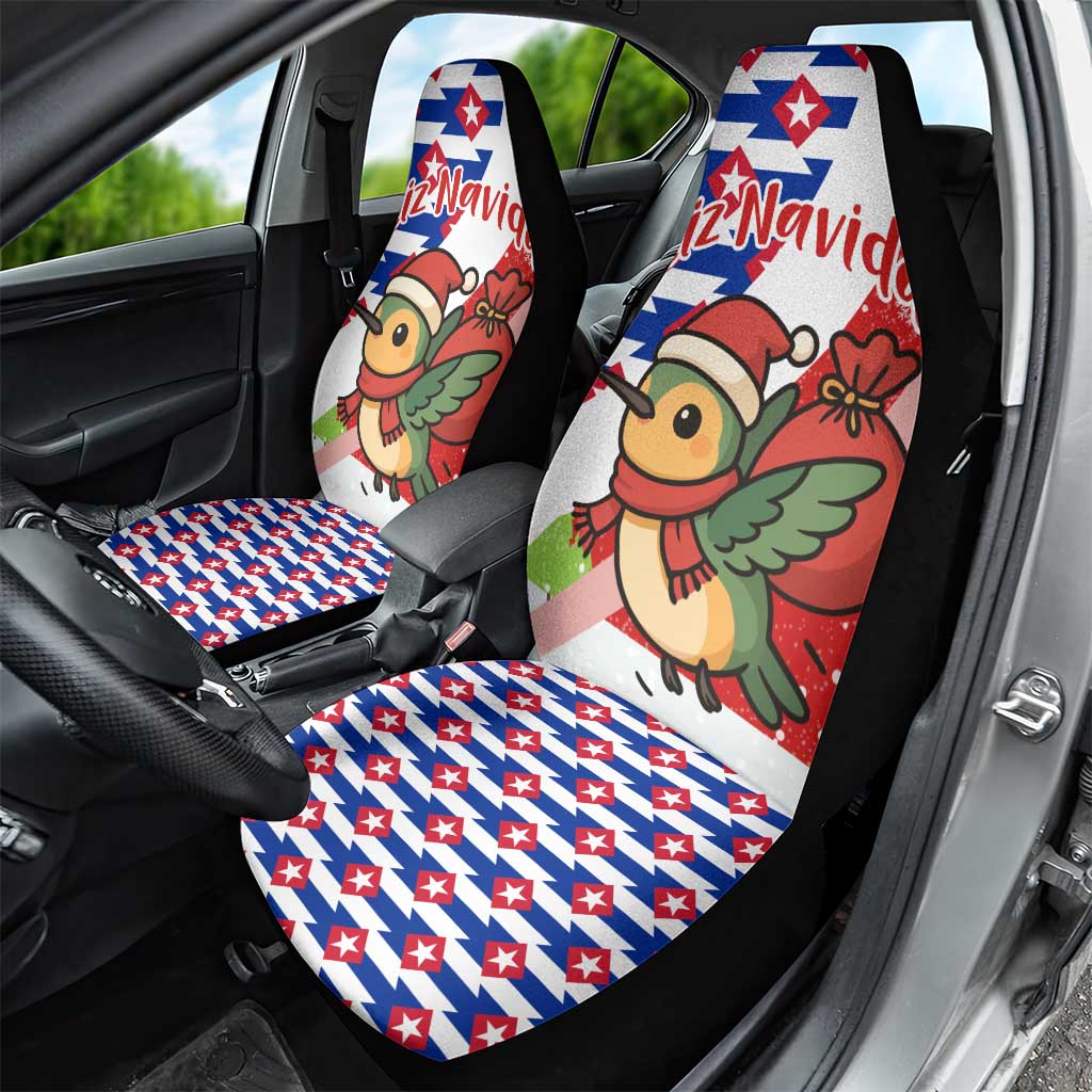 Cuba Christmas Car Seat Cover with Santa Hummingbird Cuban Flag Feliz Navidad and Snowflake - Wonder Print Shop