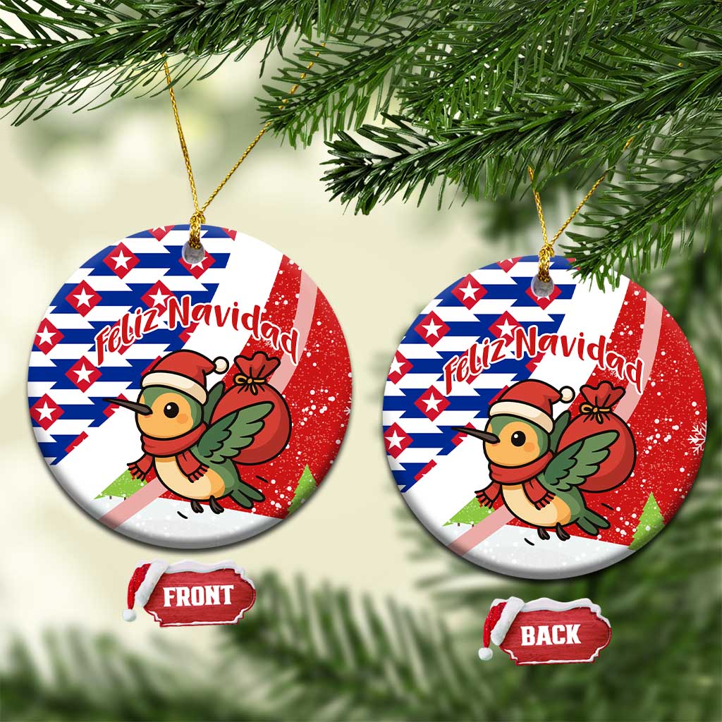Cuba Christmas Ceramic Ornament with Santa Hummingbird Cuban Flag Feliz Navidad and Snowflake - Wonder Print Shop