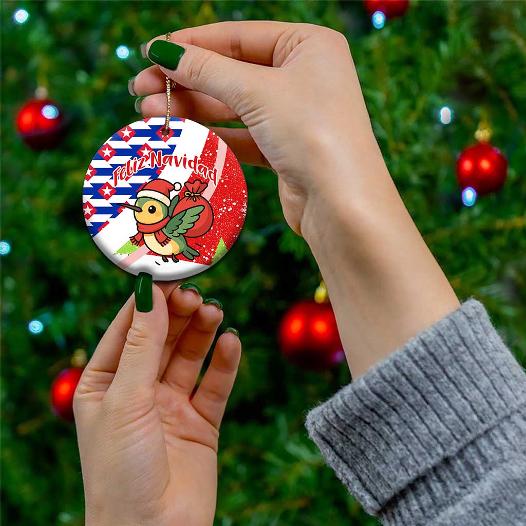 Cuba Christmas Ceramic Ornament with Santa Hummingbird Cuban Flag Feliz Navidad and Snowflake - Wonder Print Shop