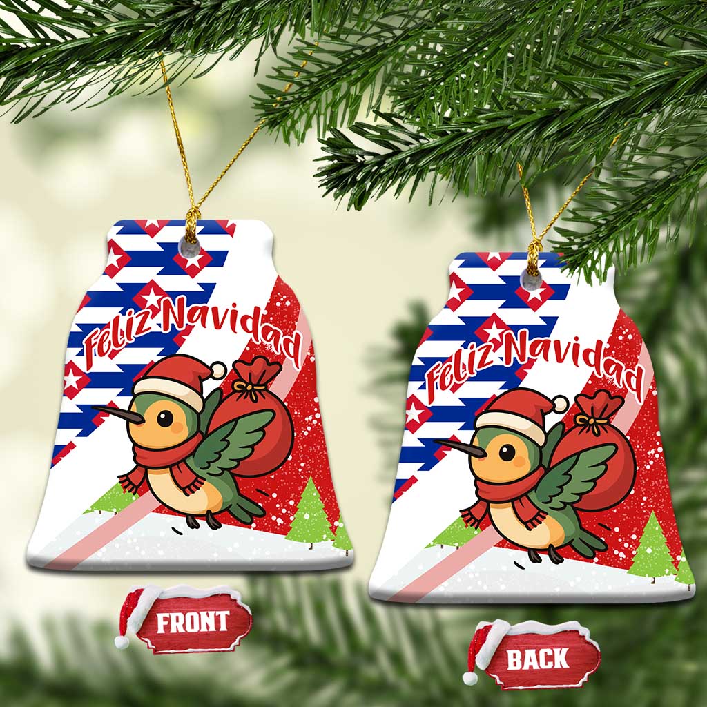 Cuba Christmas Ceramic Ornament with Santa Hummingbird Cuban Flag Feliz Navidad and Snowflake - Wonder Print Shop