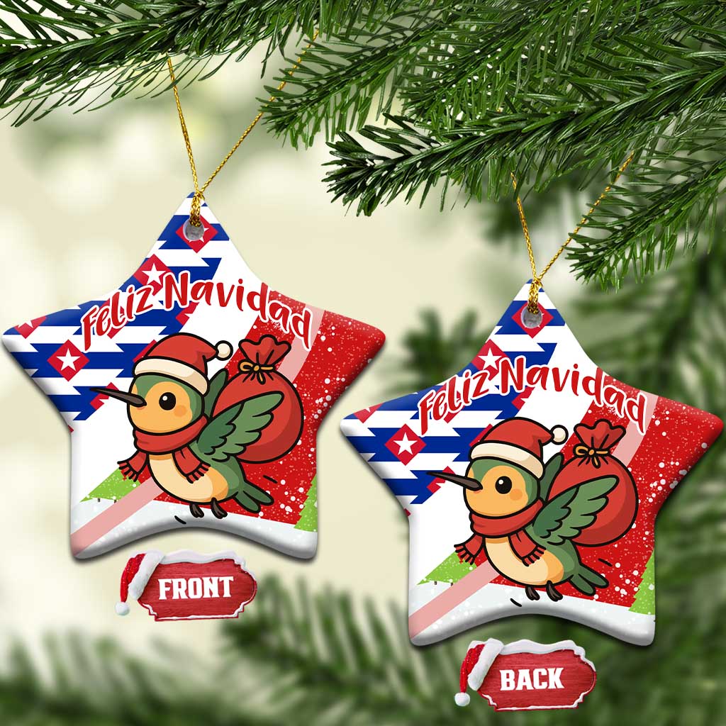 Cuba Christmas Ceramic Ornament with Santa Hummingbird Cuban Flag Feliz Navidad and Snowflake - Wonder Print Shop
