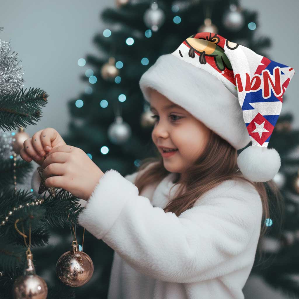 Cuba Christmas Santa Hat with Santa Hummingbird Cuban Flag Feliz Navidad and Snowflake - Wonder Print Shop