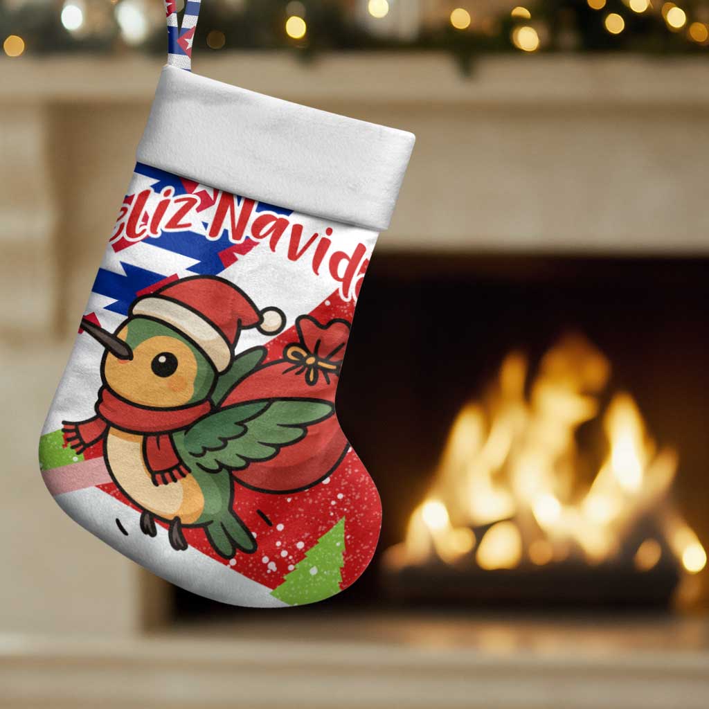 Cuba Christmas Stocking with Santa Hummingbird Cuban Flag Feliz Navidad and Snowflake - Wonder Print Shop