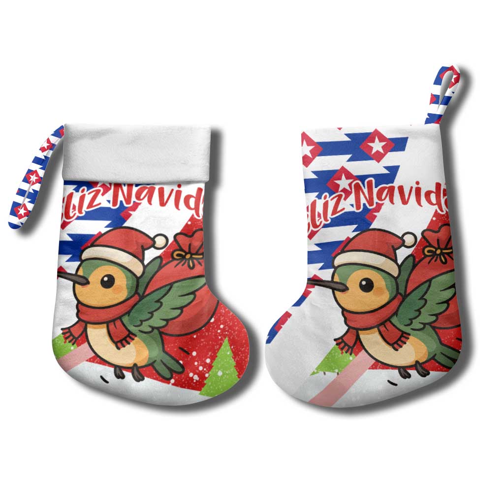 Cuba Christmas Stocking with Santa Hummingbird Cuban Flag Feliz Navidad and Snowflake - Wonder Print Shop