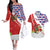 Cuba Christmas Couples Matching Off The Shoulder Long Sleeve Dress and Hawaiian Shirt with Santa Hummingbird Cuban Flag Feliz Navidad and Snowflake - Wonder Print Shop