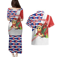 Cuba Christmas Couples Matching Puletasi and Hawaiian Shirt with Santa Hummingbird Cuban Flag Feliz Navidad and Snowflake - Wonder Print Shop